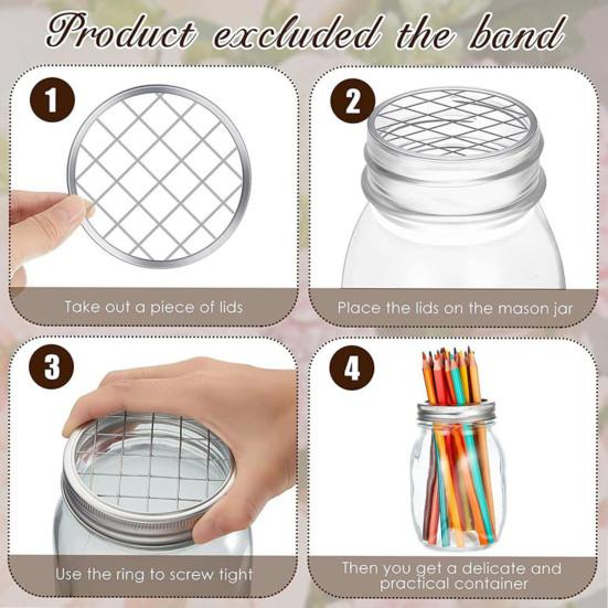 Metal Mason Jar Flower Lid Insert Wide Mouth Canning Jar Lid with Straw Hole Grid Organizer for Flowers Pens Toothbrushes
