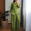 Women's Cotton Linen 2 Piece Outfit Casual Long Sleeve Button Down Drawstring
