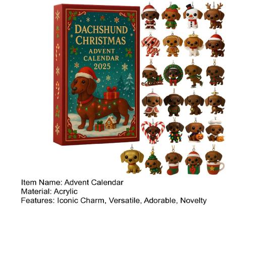 2025 Рождественский адвент-календарь Такса 24 дня Акриловое украшение на собачью тематику Обратный отсчет Уникальный подарок