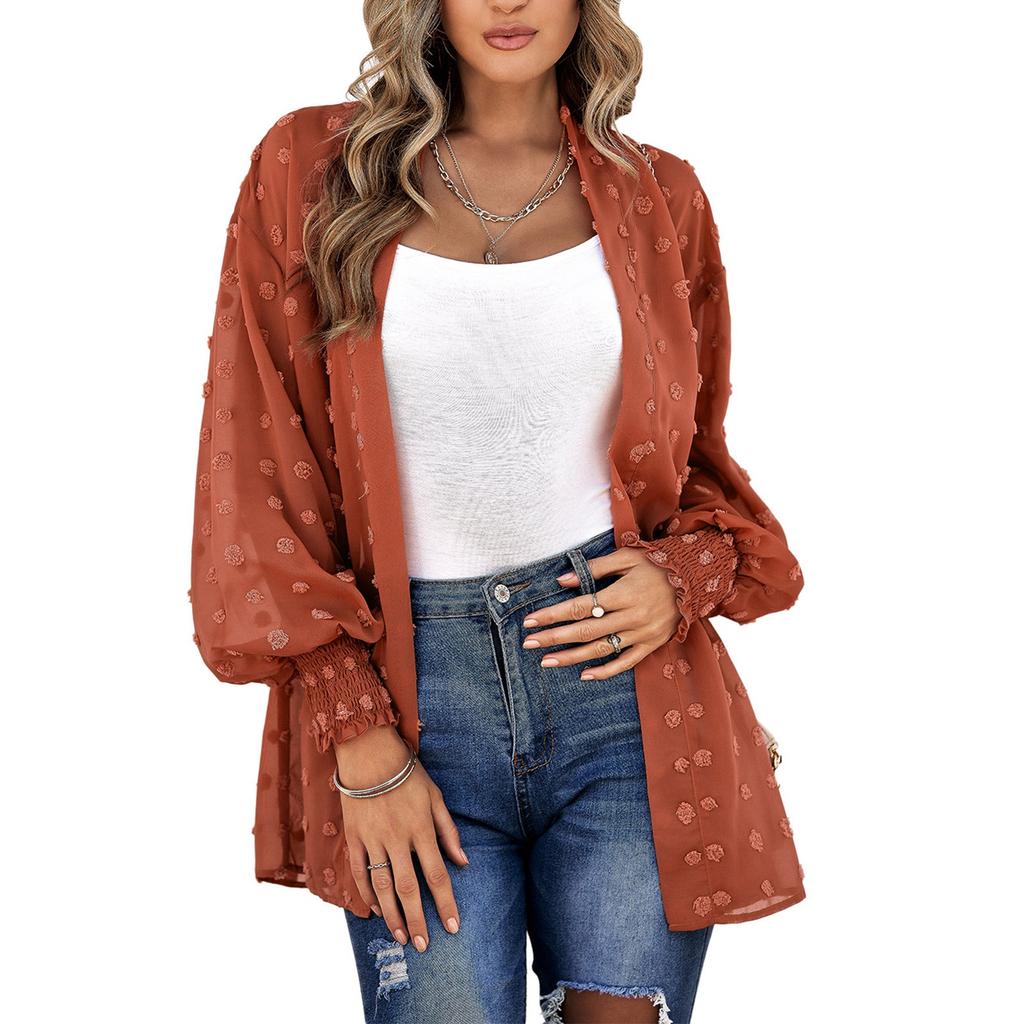 Женская тонкая куртка-кардиган с длинными рукавами, модная шифоновая футболка, блузка