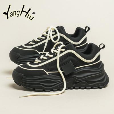 2024 Новая Мода Смешанные Цвета Женская Обувь на Платформе Все-сочетаемая Повседневная Спортивная Корейский Стиль Шнуровка Бежевые Кроссовки Осень Зима