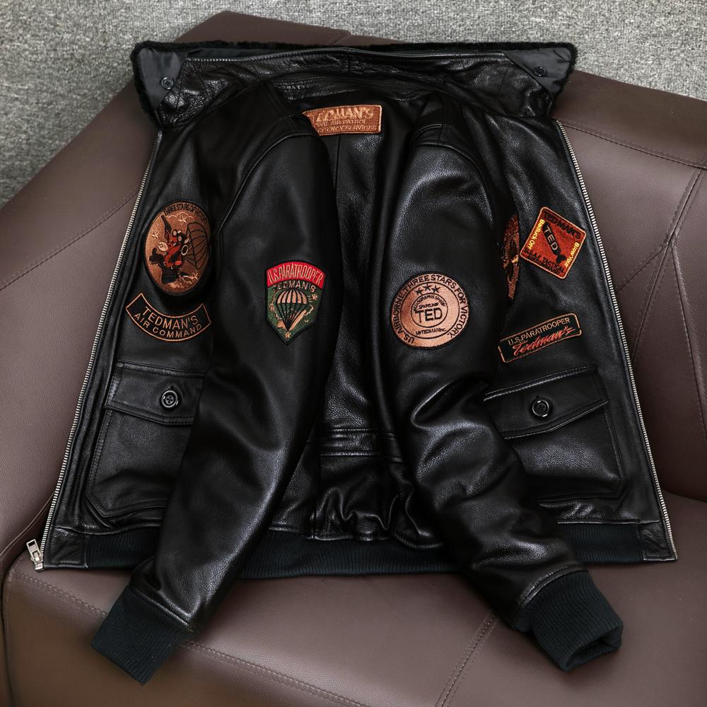 Мужская кожаная куртка-бомбер из натуральной коровьей кожи, куртка пилота, на хлопковой подкладке, зимнее пальто