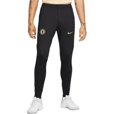 Футбольные брюки Chelsea Dri-Fit 2022/2023 Strike Logo, впитывающие пот, удобные и дышащие, мужские, черные, золотые, DN2880-010