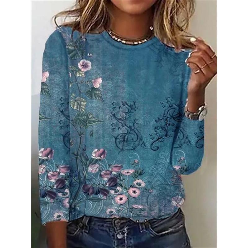 Autumn Fashion Women's Graphic Geometric Abstract O-Neck Long Sleeve T-Shirt Y2K Casual Tops Womens Clothing Harajuku Pullover