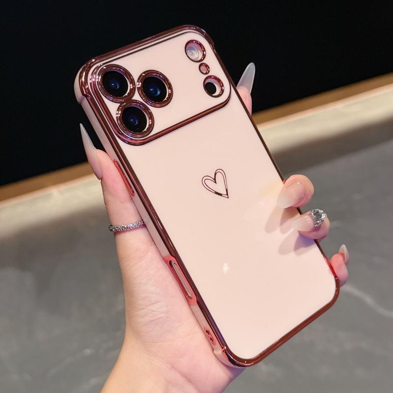 Роскошный Чехол для Телефона с Покрытием в Форме Сердца для Apple iPhone 17 16 15 14 Plus 13 12 Mini Pro Max Air С Защитой Камеры