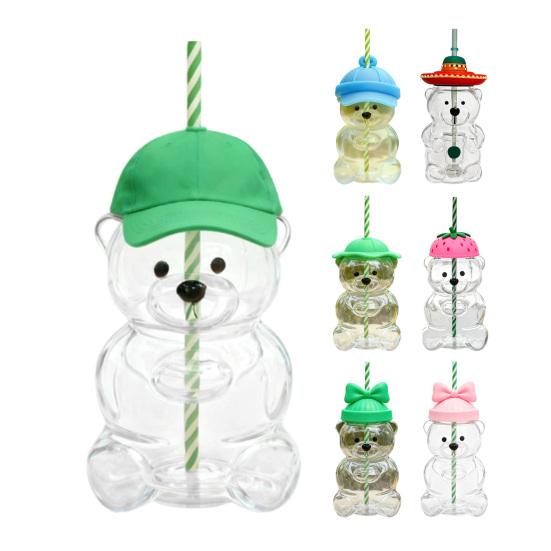 Teddy Bear Glass Sippy Cup with Straw BPA-Free 580ml Large Capacity Glass Tumbler for Cold Drinks Homemade Beverage Container