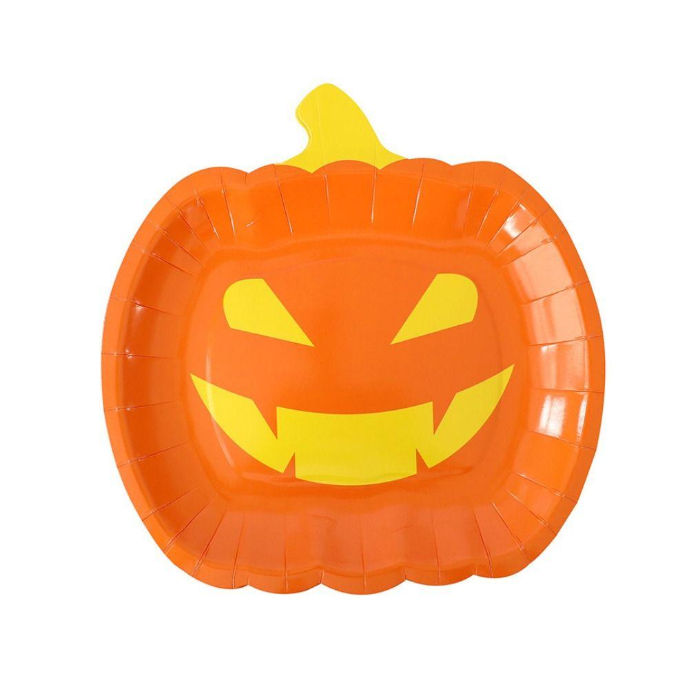 20pcs 7/9 Inch Halloween Disposable Pumpkin Plate Paper Dining Plates Party Serving Dish Salad