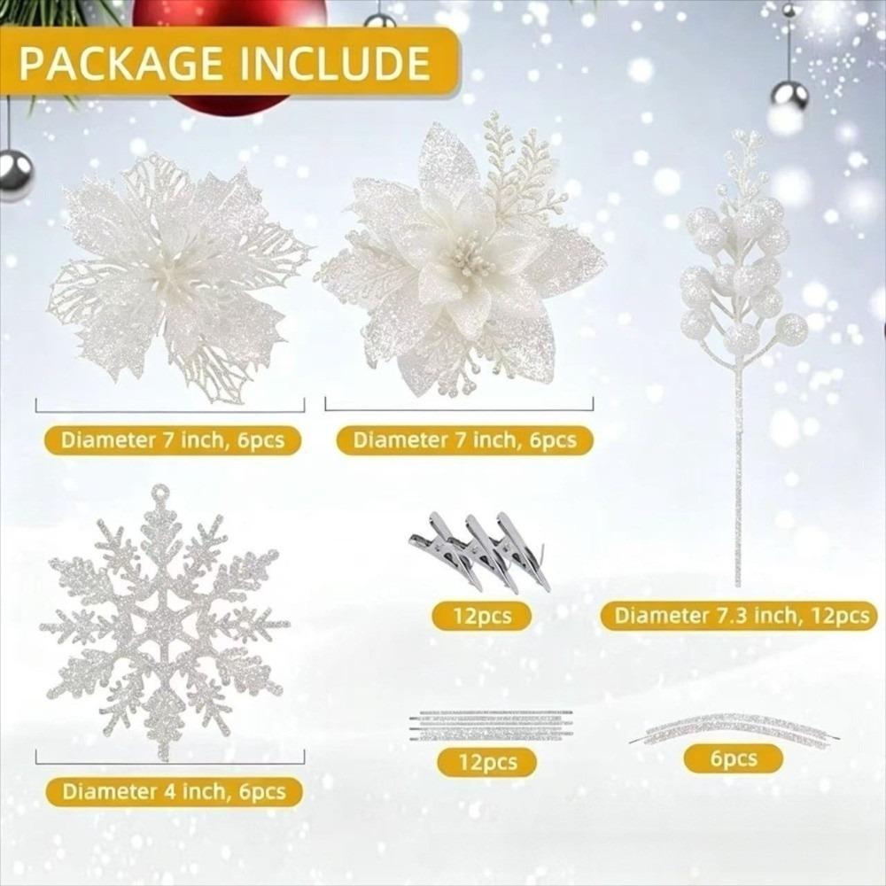 30pcs Set Multipurpose Artificial Christmas Flowers Glitter Poinsettia Flowers for Party Decoration