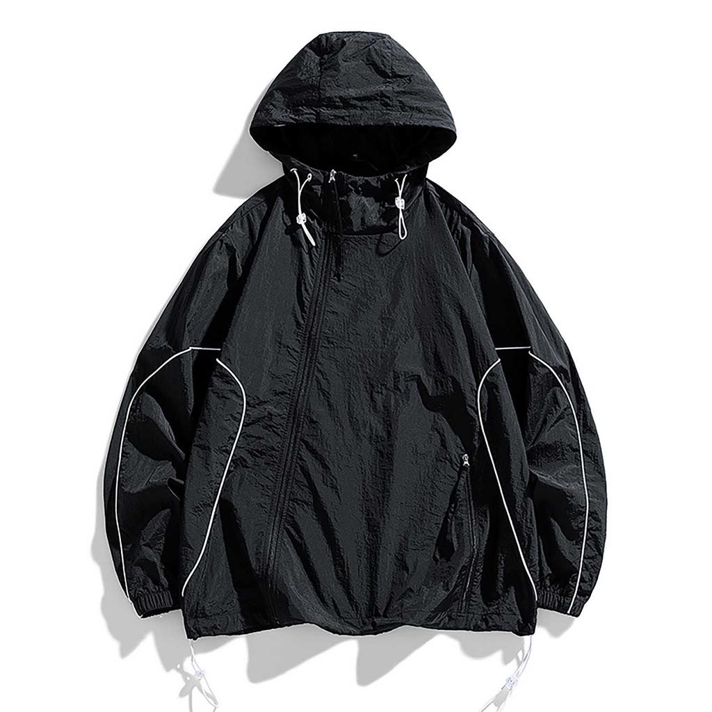 Летняя унисекс модная однотонная тонкая куртка на молнии с капюшоном и солнцезащитным козырьком