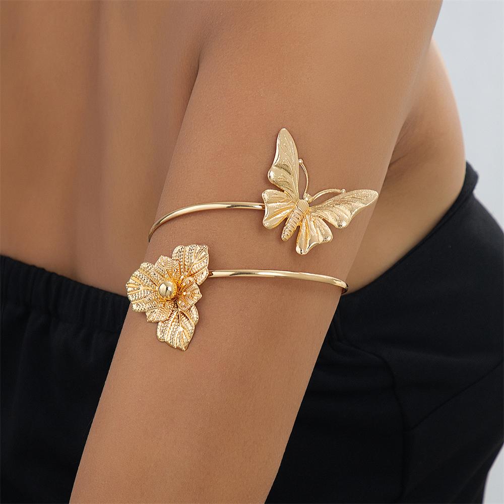 Design Sense Hollow Butterfly Flower Open Cuff Armband for Women Trendy Leaf Floral Geometric Arm Bracelet Party Body Jewelry