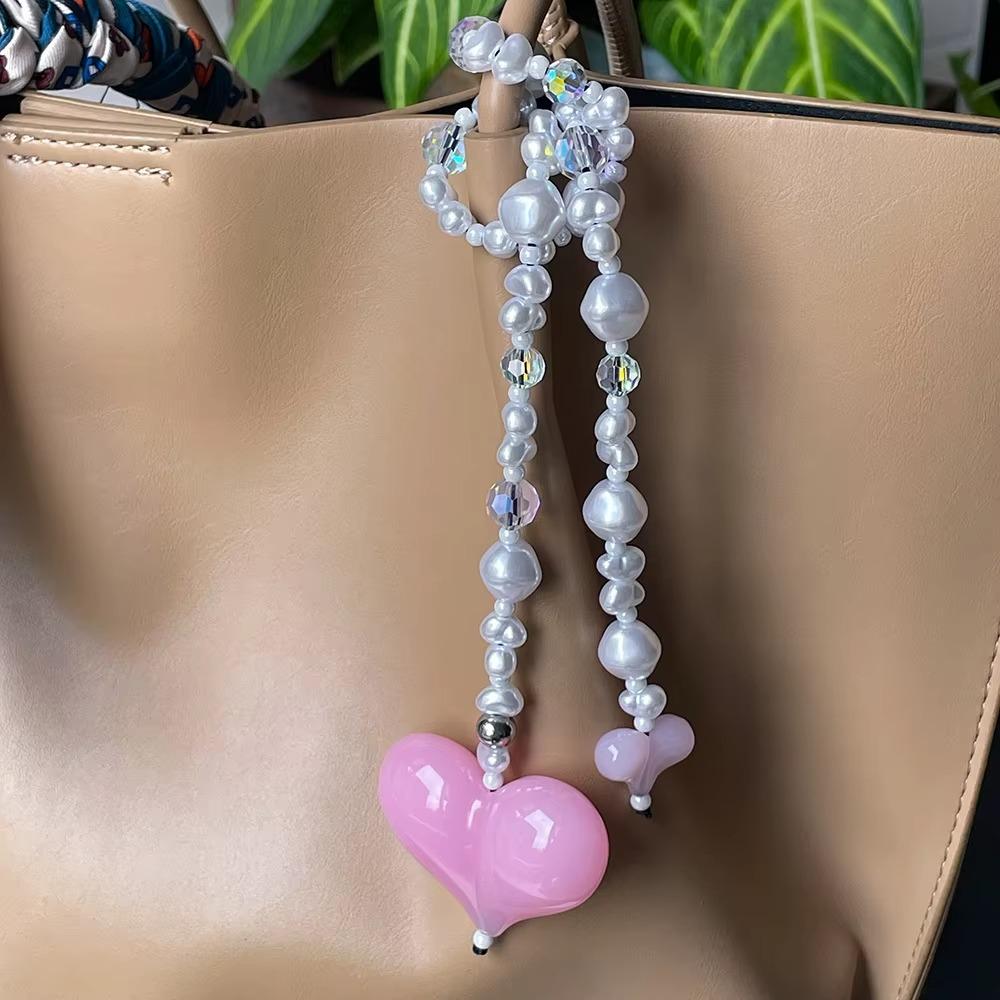 Yellow Duck Double Love Bag Pendant Y2K Charm Beads Keyring Big Size Heart Keychain Woman Lady