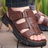 Сандалии мужские новые пляжные туфли из коровьей кожи тапочки для отдыха на открытом воздухе нескользящие сандалии из натуральной кожи на толстой подошве летние сандалии мужские 2024