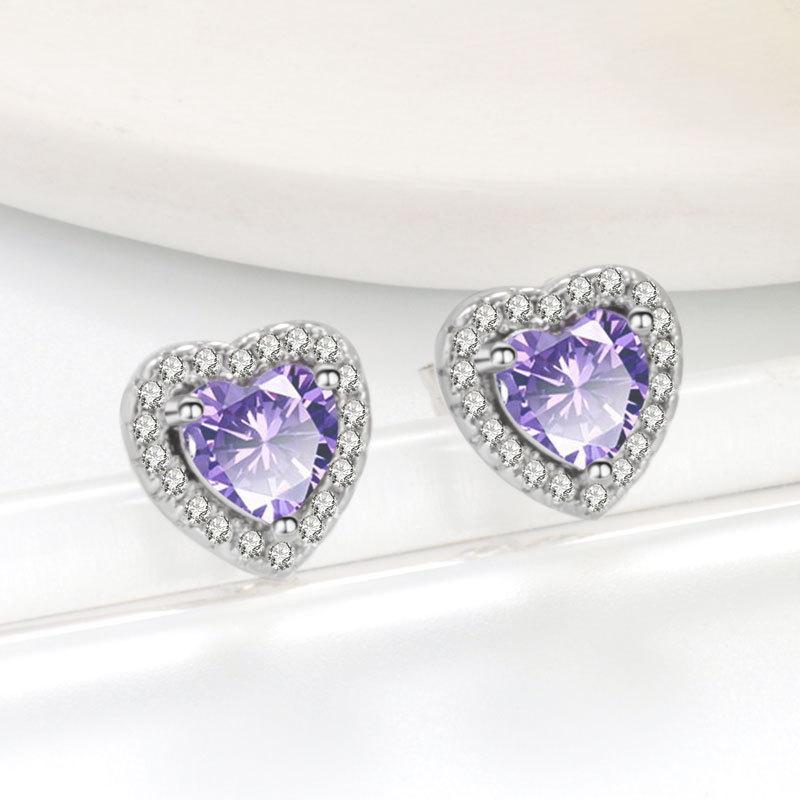 Zodiac Heart Shaped Cubic Zirconia Stud Earrings Minimalist Elegant Jewelry For Women