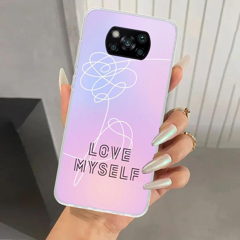 Люби Себя Цветочное Сердце Линия Kpop Чехол для Телефона для Xiaomi Poco X5 X6 X7 Pro F7 Ultra M7 Redmi 15 15C 13 13C 12 12C 10 10A 10C 9