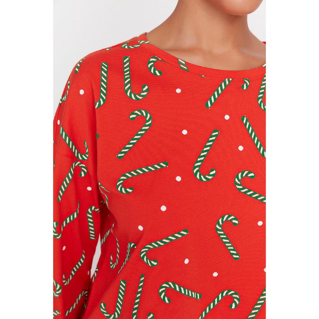 Темно-синий вязаный пижамный комплект с новогодним принтом Thmaw21pt0771