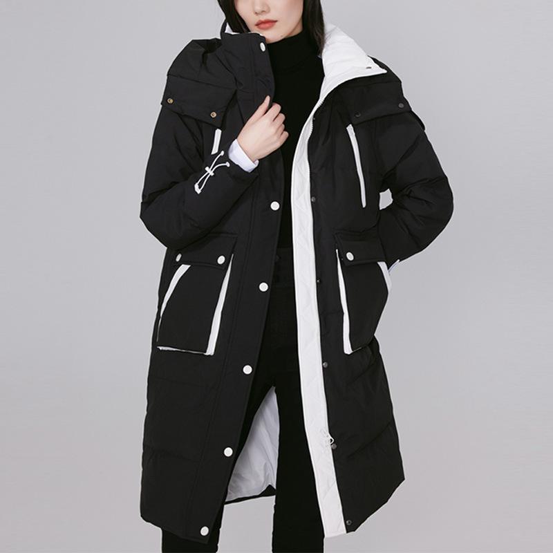 Women's Autumn And Winter Hooded Down Jacket Medium And Long White Duck Down High-end Coat Loose Thick Down Jacket