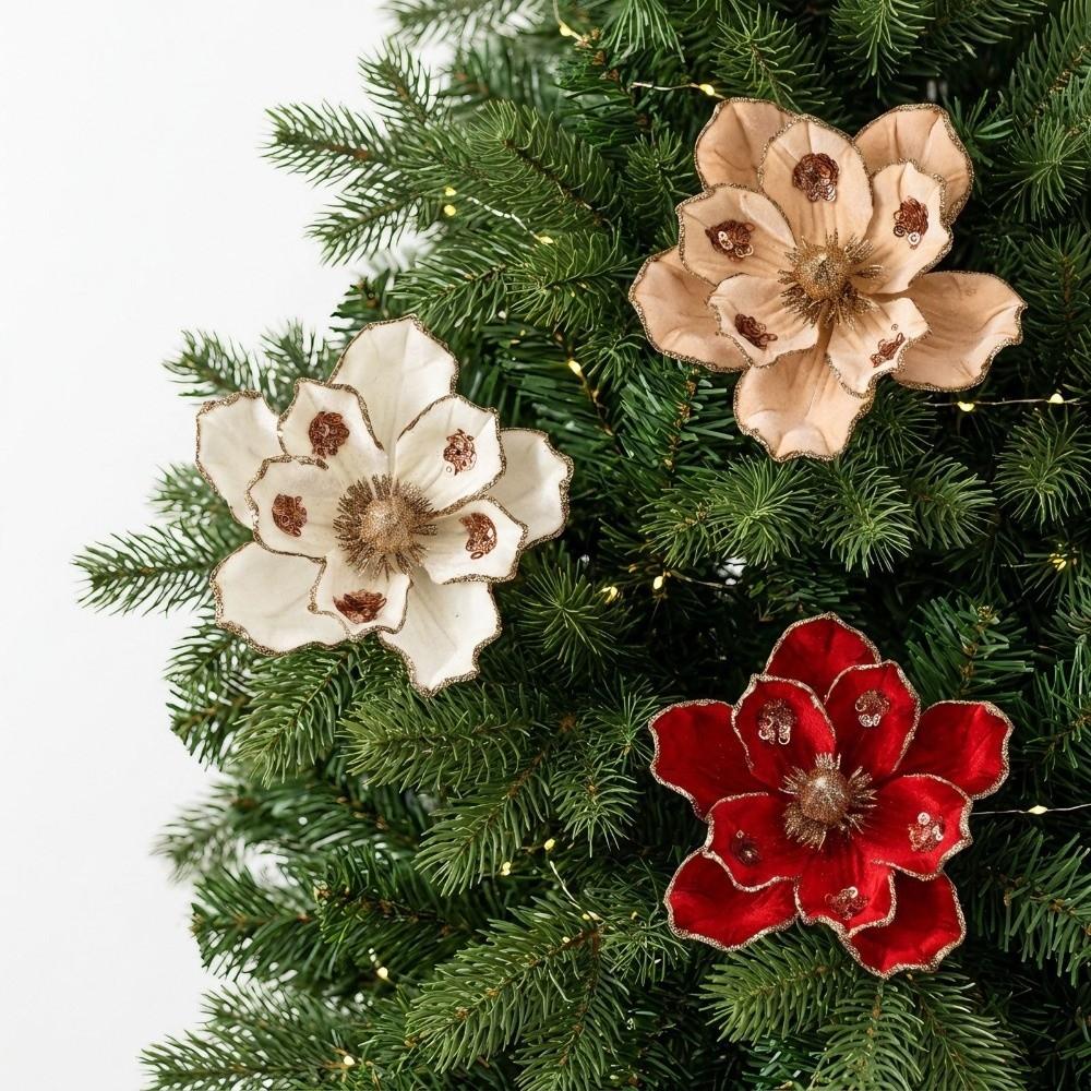 21CM Christmas Glitter Flower Glitter Sequins Flower DIY Christmas Flower Christmas Tree Accessory