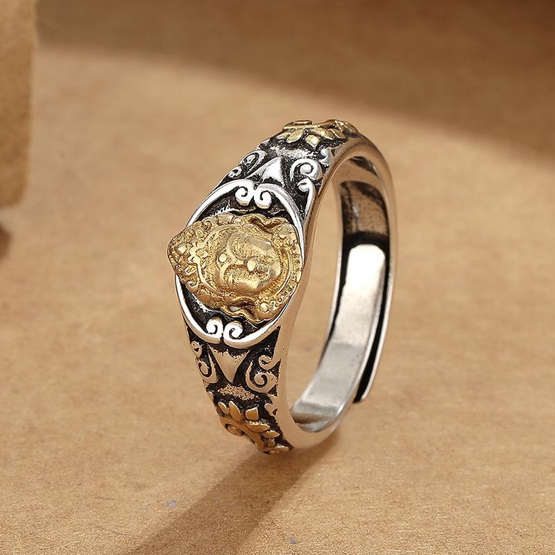 Ретро литературный вентилятор Dian Mother позолоченное золотое кольцо женское этническое ветровое ремесло открытое креативное моторное кольцо на палец