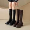 Fat Mm Widened Knight Boots Women's Autumn New Thick-soled Maillard Brown Thin Tall Flat Boots