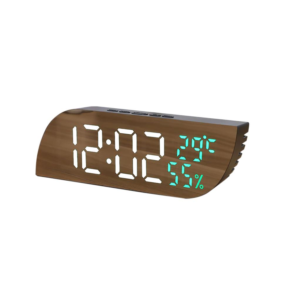 Digital Mirror Surface Alarm Clock 2 Levels Brightness LED Alarm Clock Snooze Function Temperature Humidity Display Clock