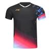 Li Ning Badminton Series Star Letter Gradient Comfortable Breathable Versatile Short Sleeve Badminton Shirt Men Tops Black AAYV041-1