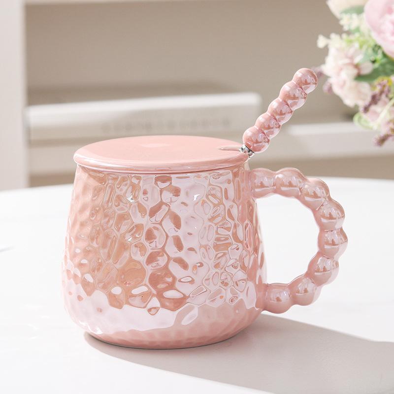 Ins Style Light Luxury Cup High Value Ceramic Mug Women with Lid Spoon Office Coffee Cup Couple Milk Cup