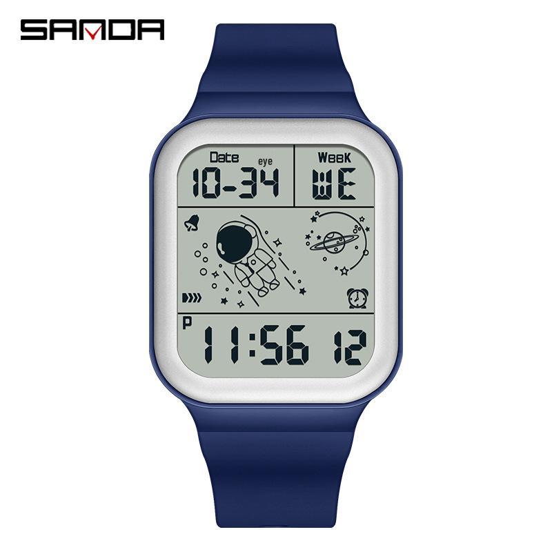 Унисекс многофункциональные часы Sanda Астронавт, квадратные, с большим экраном, со съемным ремешком