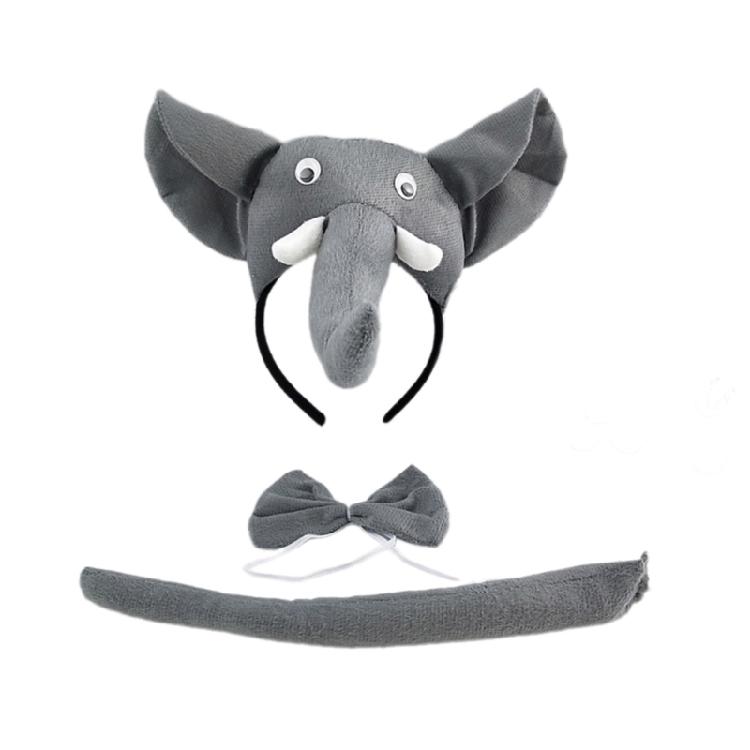 Halloween Elephant Dress up Costume, Hairband, Tail for Kid Birthday Parties