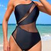 1011 new solid color swimsuit, high-end sense, slim and thin women's sexy mesh splicing single shoulder strap one-piece swimsuit