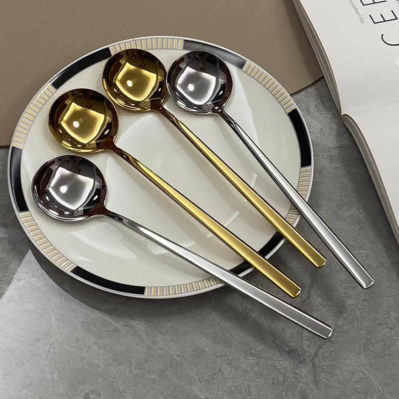 Korean Gold 304 Stainless Steel Round Spoon – Long Handle Bibimbap & Dessert Spoon