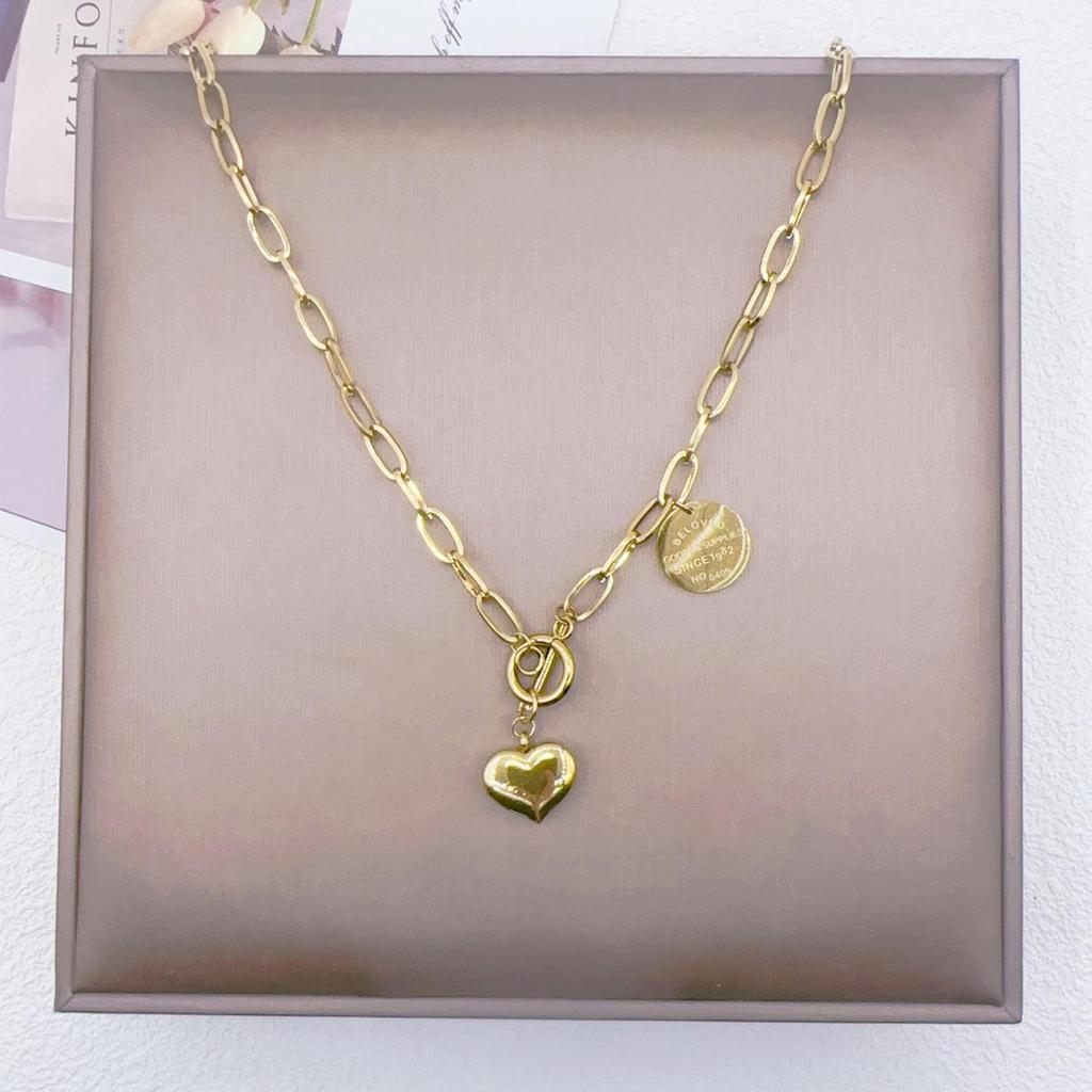 Европейское и американское титановое стальное толстое цепное колье-чокер с подвеской в виде сердца для женщин