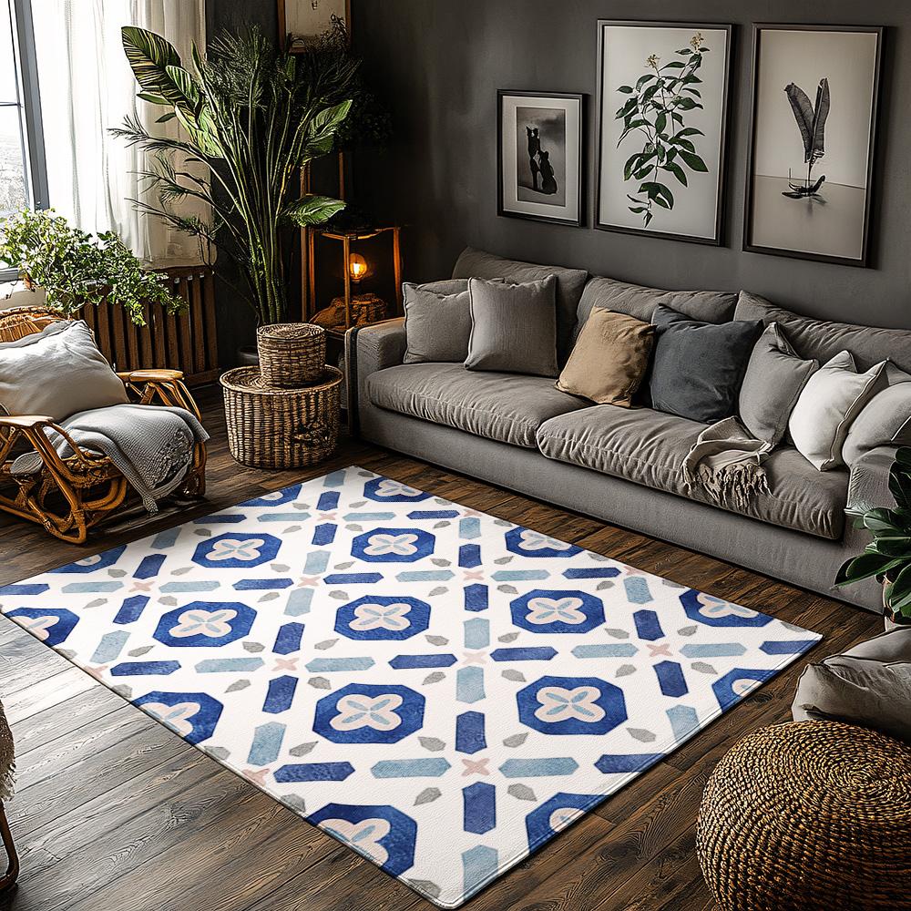 Washable Doormat Indoor Outdoor Blue Patterned Rug Non Slip Floor Mat Home Decor Entryway Welcome Mat Kitchen Bathroom Decor