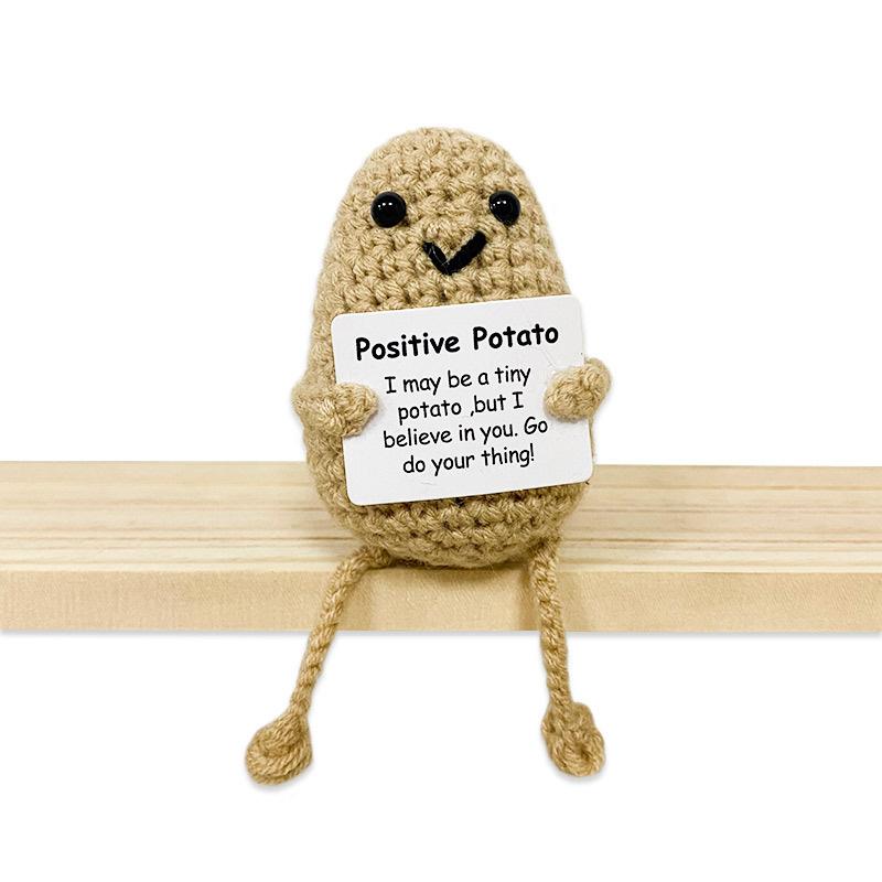 Handmade Knitting Emotional Support Cucumber Long Legged Doll with Card Cute Crochet Positive Potatoes Vegetable Doll Room Decor