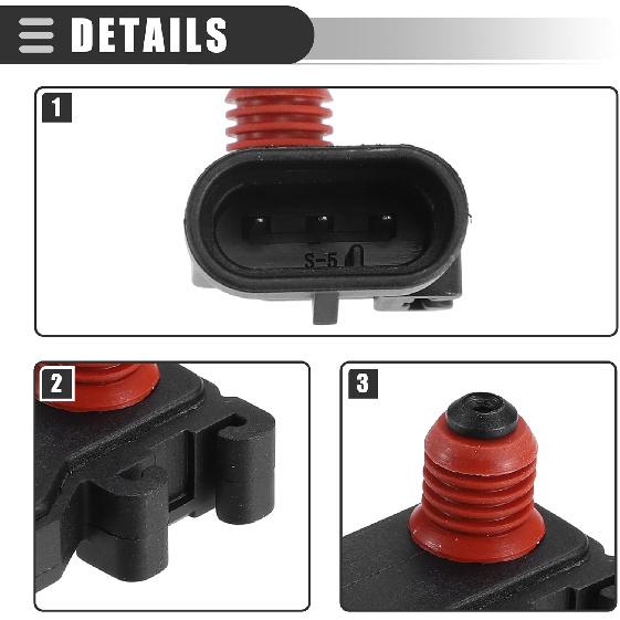 Motoforti MAP Manifold Air Pressure Sensor, Manifold Absolute Pressure Sensor Replacement, for Chevrolet Cavalier 2.2L 1998-2005, Plastic,