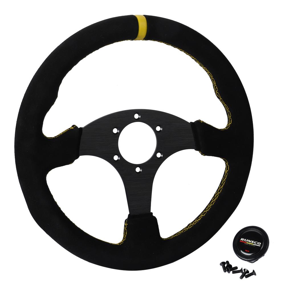 330mm Flat Steering Wheel Suede Aluminum Frame 13 Inch Drift Racing Pc Game Steering Wheel Universal