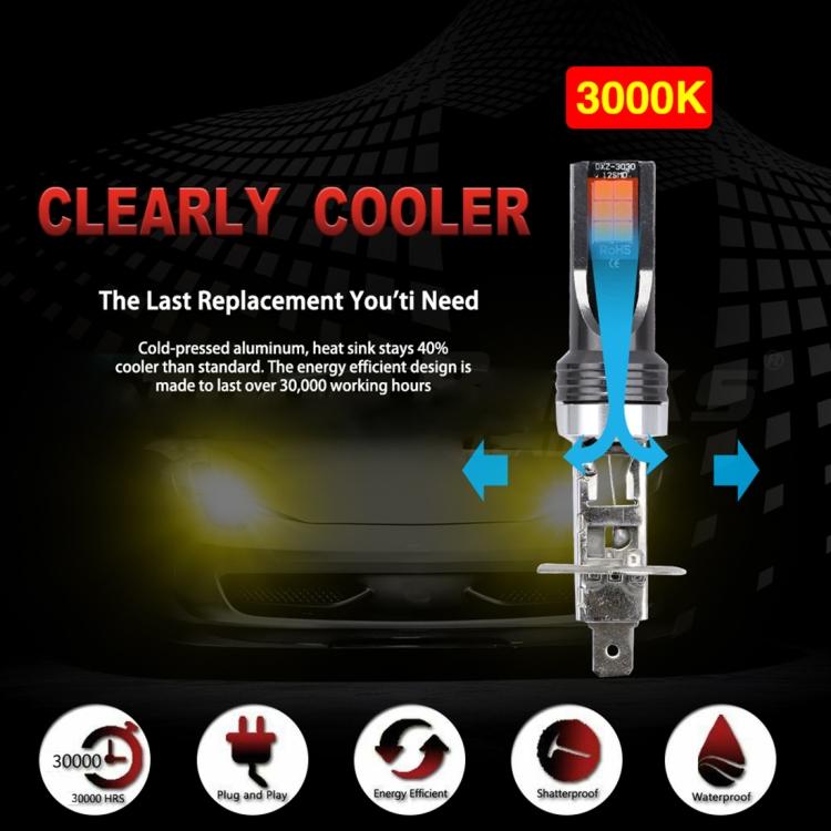 2 шт. H1 DC12V-24V / 12W / 3000K / 800LM 12 светодиодов SMD-3030 автомобильные светодиодные противотуманные фары (Желтый свет)