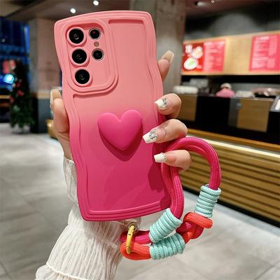 Милый чехол с ремешком в форме сердца для Samsung Galaxy S23 S24 Ultra S22 S21 Plus S20 FE A54 A34 A53 A52 A14, градиентный чехол с ремешком