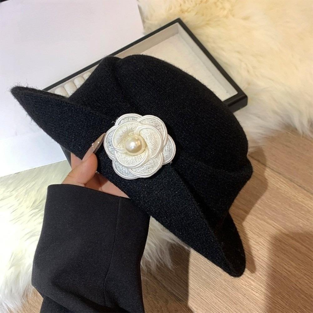 Woolen Black Felt Hat Flat-top Women Jazz Hat Fashion Hepburn Style Topper Hat  Bride