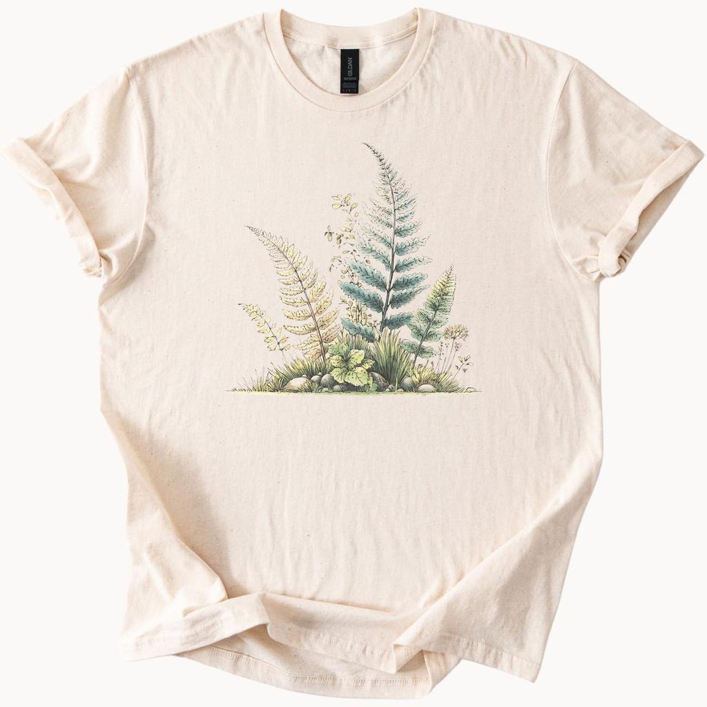Fern Botanical Shirt Nature Lover Tee Plant Graphic T Shirt Soft Cream Wilderness Hiking Outdoorsy Gift Watercolor Floral Apparel
