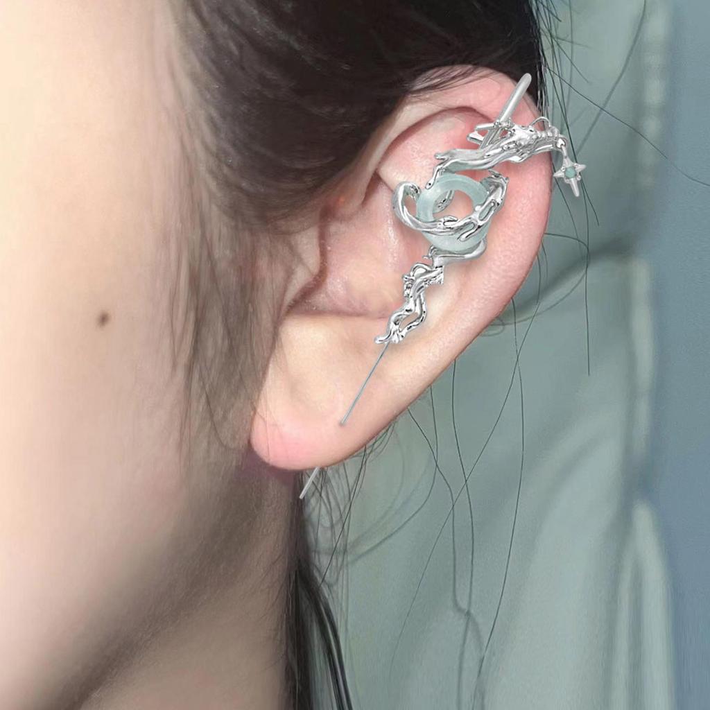 Серьги для пирсинга в виде дракона из сплава для женщин, демонстрирующие уникальное сочетание современного китайского дизайна и милых стильных стилей