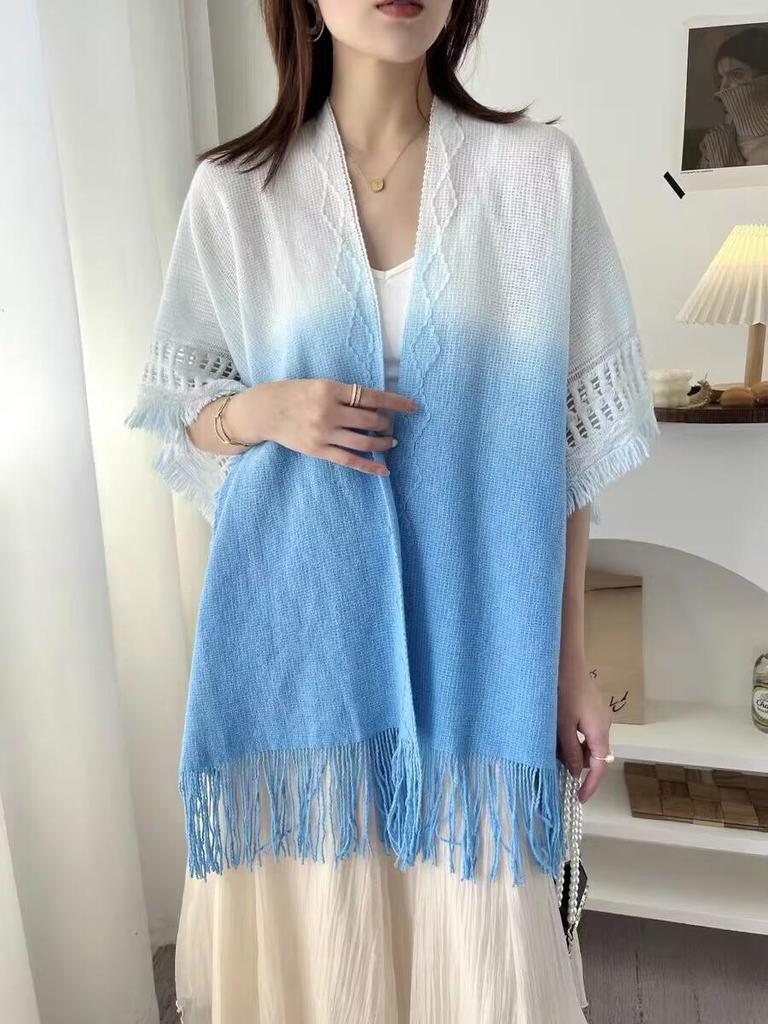 Women's Tie-Dye Tassel Knit Shawl - Spring & Autumn Fashion Cape