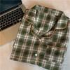 Korean Autumn/Winter Flannel Plaid Couple Pajamas with Lace V-Neck Long Sleeves
