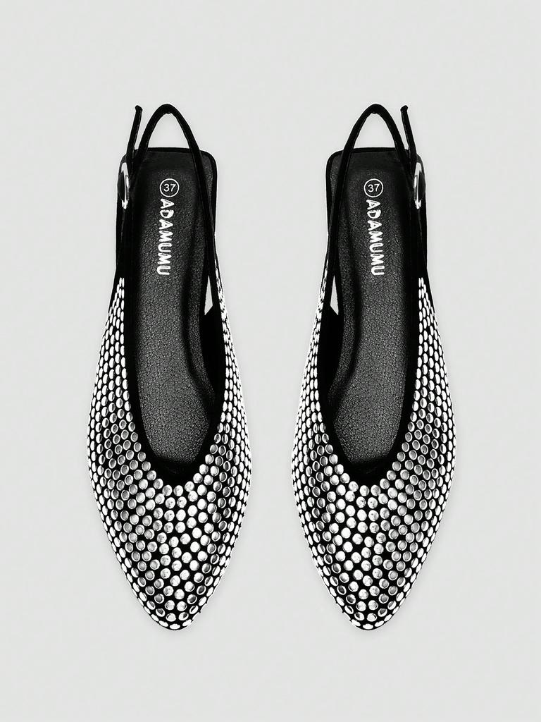 Черные балетки Мэри Джейн с острым носом, золотыми пайетками и ремешком с пряжкой