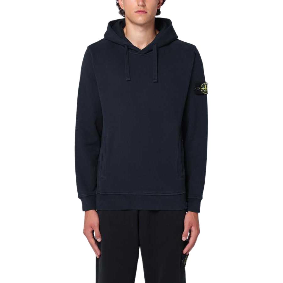 STONE ISLAND FW24 Однотонный пуловер с капюшоном на кулиске и принтом логотипа, свитер с длинным рукавом, мужской свитер, темно-синий 811560820-V0020