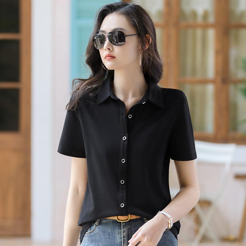 Summer Women's Shirt Button Lapel Short Sleeve Top