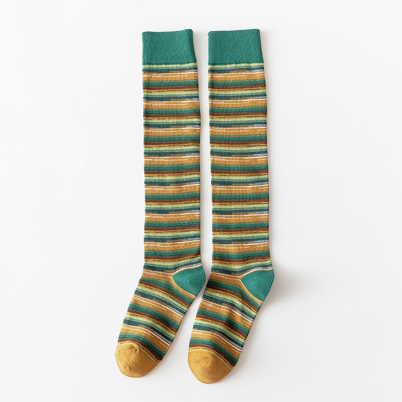 Женская весна и осень, личность, полосатый хлопок, стиль преппи, мило, все с гольфами до колена