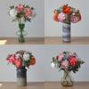 Silk Petals Simulation Peony Flower Green Lieaves Faux Flower Peony Artificial Flower  Gift