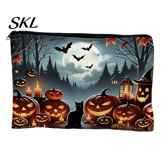 Witch Pumpkin Pattern Bag Storage Bag, with Smooth Zipper, Thickened Polyester Large Capacity Thick Canvas Cosmetic Halloween Printed Pouch Small Item