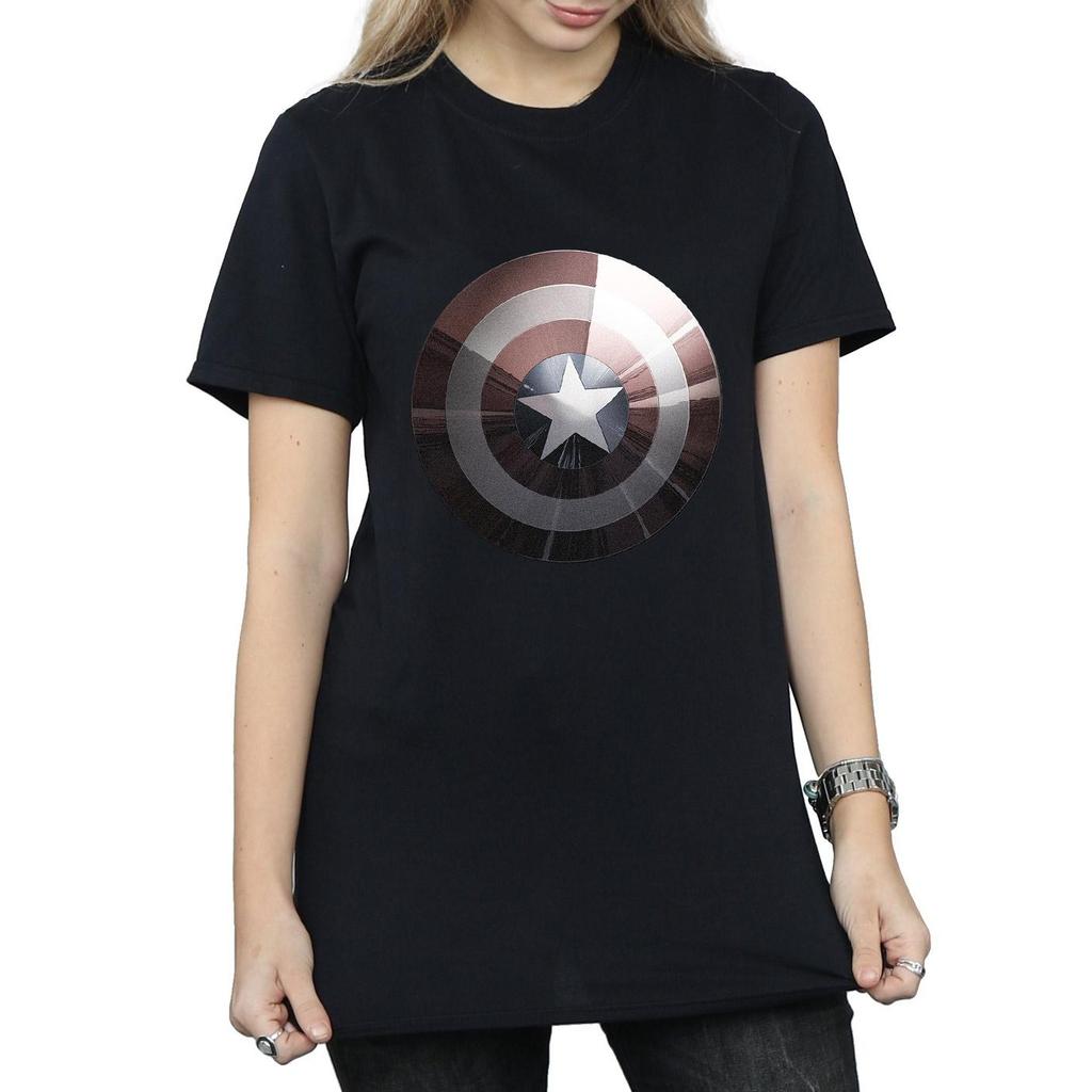 Marvel Womens/Ladies Captain America Shield Shiny Cotton Boyfriend T-Shirt