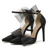 Fashion 2024 New Pointed Buckle with Hollow Women's Sandals Fashion Mesh Bow Satin Summer High-heeled Party Dance Shoes